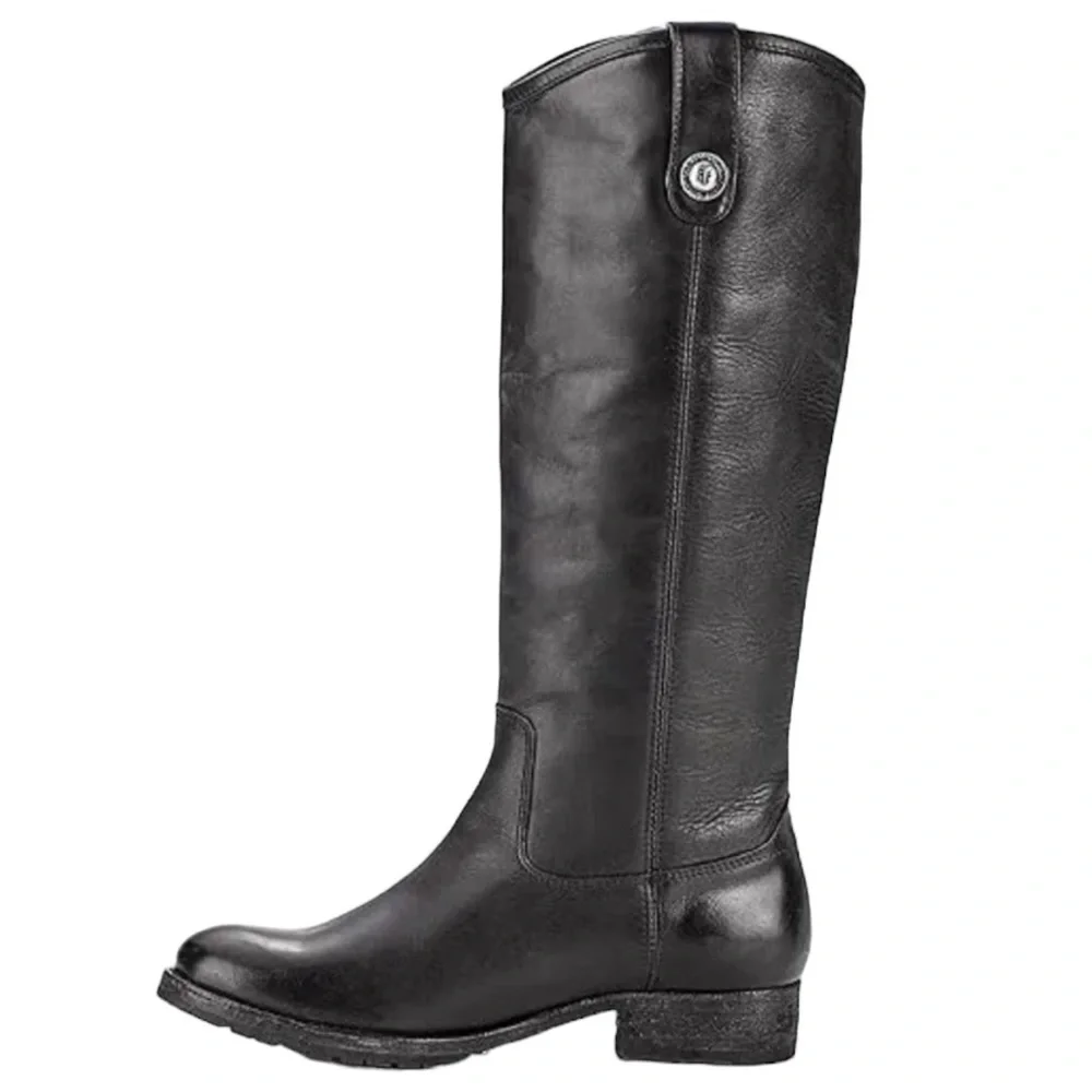 FRYE Melissa‎ Button Lug Equestrian-Inspired Tall Boots in Black Women's Size 6